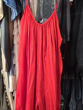 RED Sleeveless Spaghetti Strap Bubble Jumpsuit RED